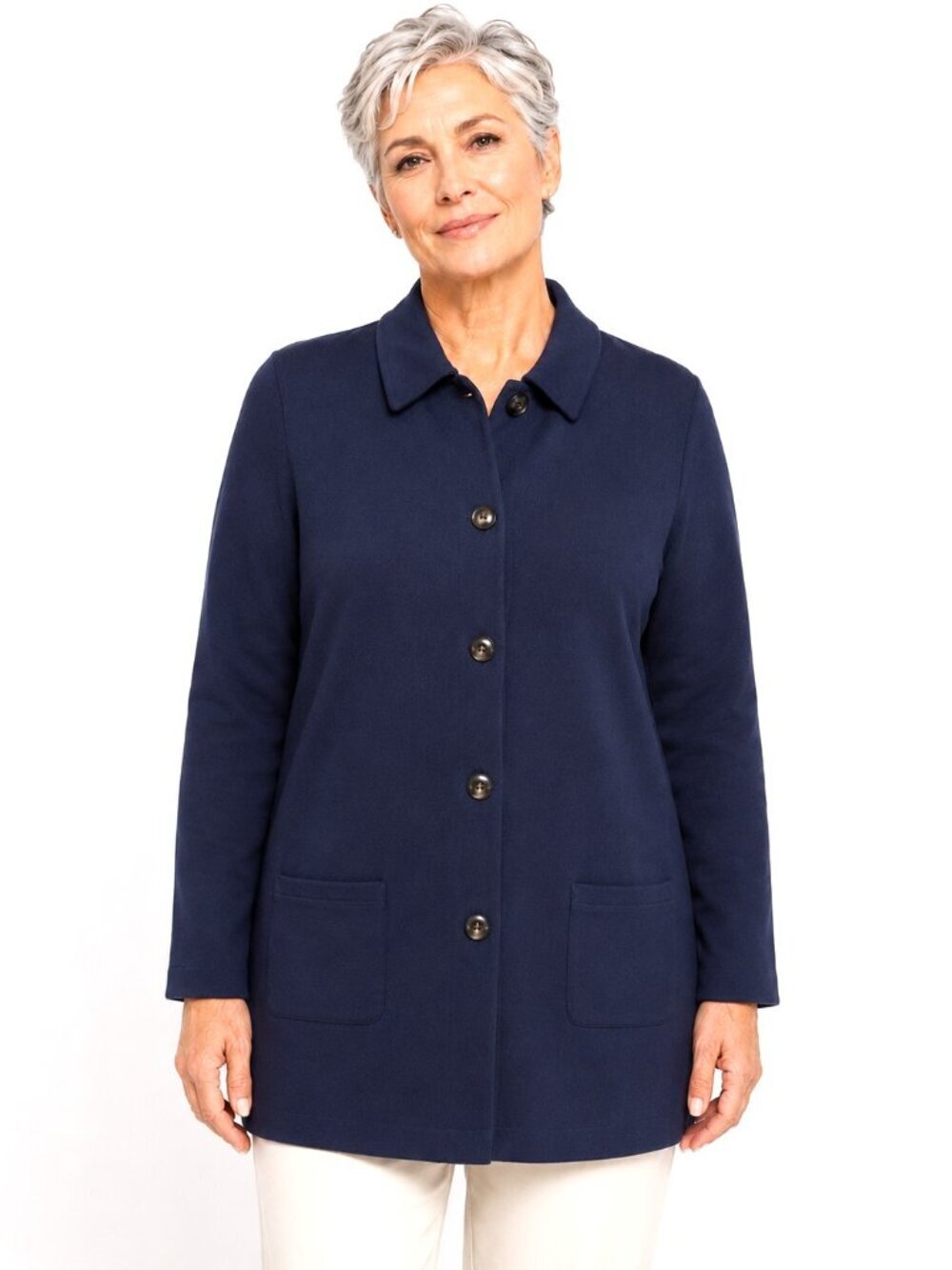 Lands' End Navy Blue 100% Cotton Cardigan